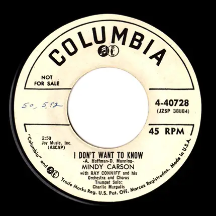 Mindy Carson With Ray Conniff's Orchestra - I Took A Stroll In The Park