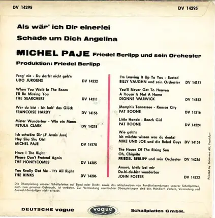 Michel Paje - Als Wär' Ich Dir Einerlei / Schade Um Dich Angelina