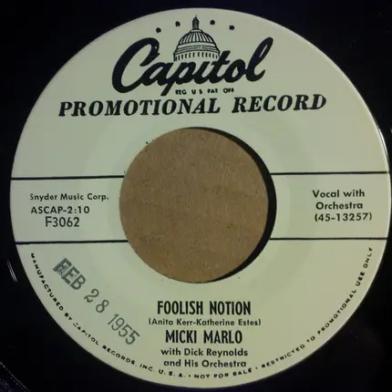 Micki Marlo - Prize Of Gold / Foolish Notion