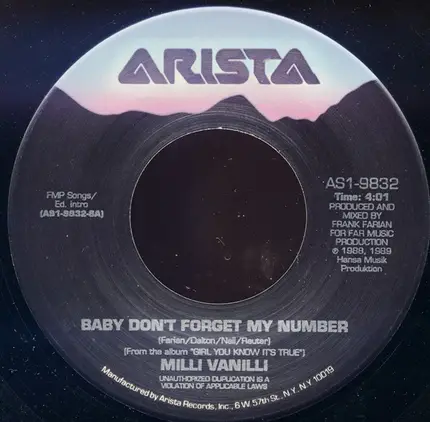 Milli Vanilli - Baby Don't Forget My Number