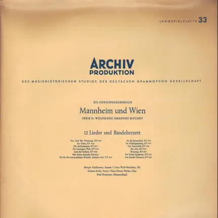 Mozart - 12 Lieder Und Bandelterzett