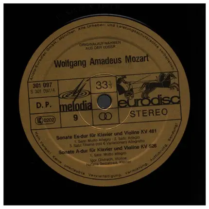 Mozart - Sonates For Violin And Piano KV 481, 526 & 547