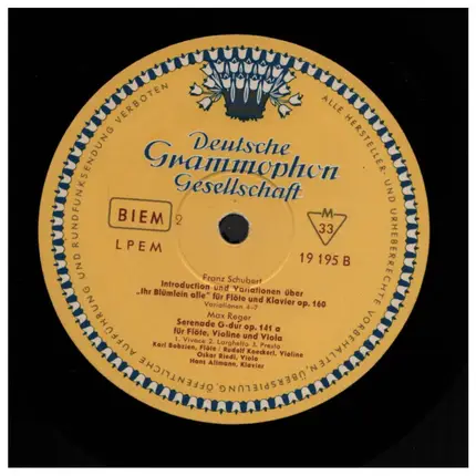 Mozart / Schubert / Reger - Quartett D-dur KV 285 / Introduction und Variation über 'Ihr Blümchen Alle' / Serenade G-dur