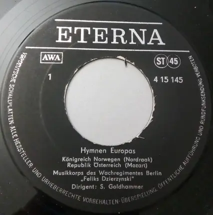 Musikkorps Des Wachregimentes Berlin "Feliks Dzierzynski" - Hymnen Europas