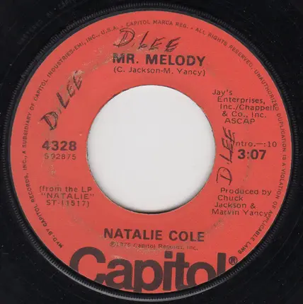 Natalie Cole - Not Like Mine / Mr. Melody