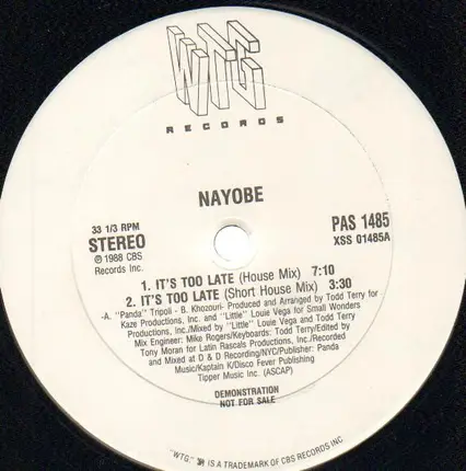 Nayobe - It's Too Late (House Mixes)