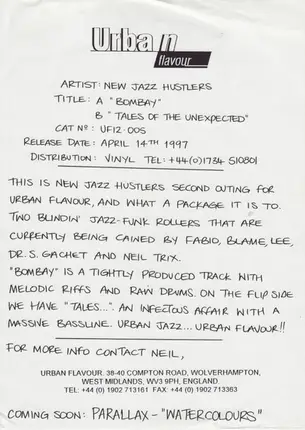 New Jazz Hustlers - Bombay / Tales Of The Unexpected