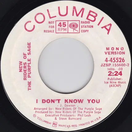 New Riders Of The Purple Sage - I Don't Know You