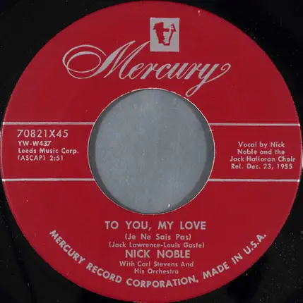 Nick Noble - You Are My Only Love / To You, My Love