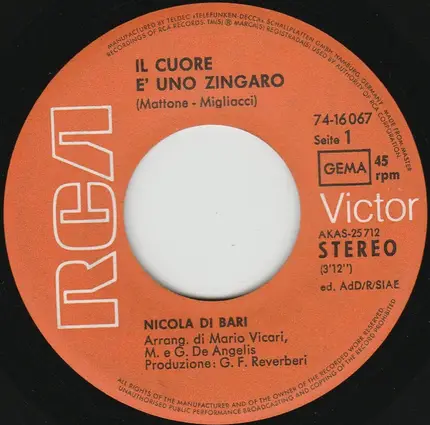 Nicola Di Bari - Il Cuore Ѐ  Uno Zingaro