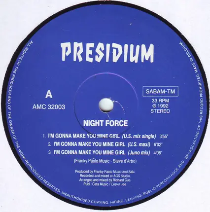Night Force - I'm Gonna Make You Mine Girl