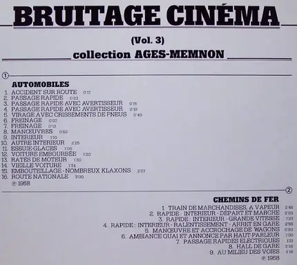 Sound Effects - Bruitage Cinéma Vol. 3 Automobiles Chemins De Fer