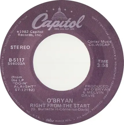 O'Bryan - Right From The Start / Still Water (Love)