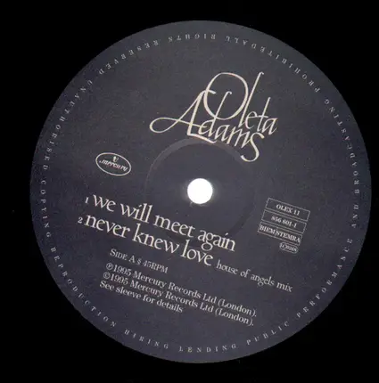 Oleta Adams - We Will Meet Again / Never Knew Love