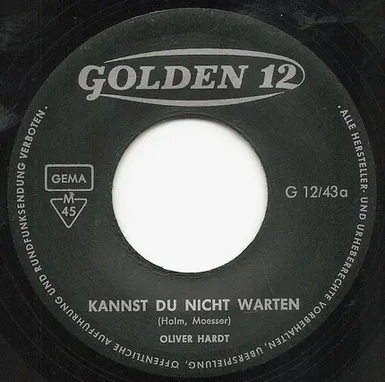 Oliver Hardt - Kannst Du Nicht Warten / Herz Aus Stein