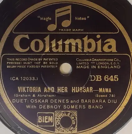 Oscar Denes And Barbara Diu With Debroy Somers Band - Mausie / Mama