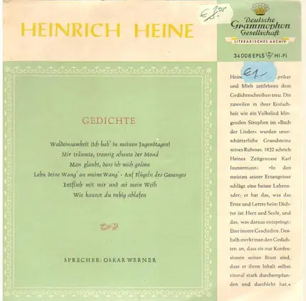 Oskar Werner Spricht Heinrich Heine - Oskar Werner Spricht Heinr. Heine