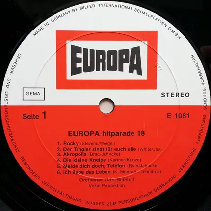 Orchester Udo Reichel - Europa Hitparade 18