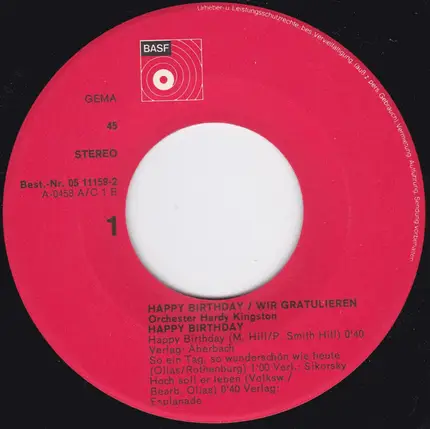 Orchestra Hardy Kingston - Happy Birthday / Wir Gratulieren