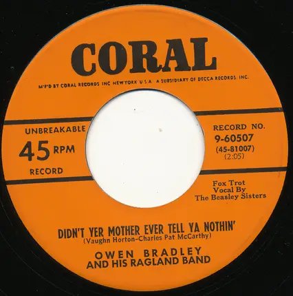 Owen Bradley And His Ragland Band - Mister Honky-Tonk / Didn't Yer Mother Ever Tell Ya Nothin'