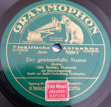 Otto Reutter - In Fünfzig Jahren Ist Alles Vorbei / Der Gewissenhafte Maurer