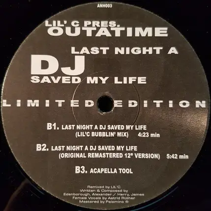 Outatime Feat. Zayan - Last Night A DJ Saved My Life (Limited Edition)