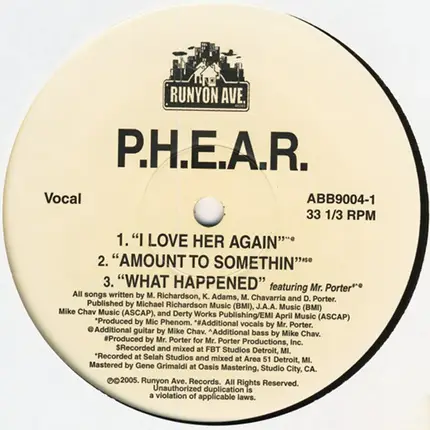 P.H.E.A.R. - I Love Her Again / Amount To Somethin / What Happened