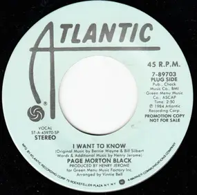 Page Morton Black - I Want To Know / Baby Don't Leave Me