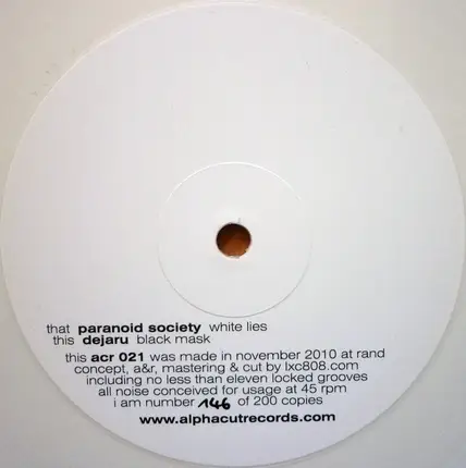 Paranoid Society & Dejaru - White Lies / Black Mask