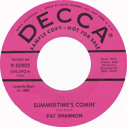 Pat Shannon - Summertime's Comin'