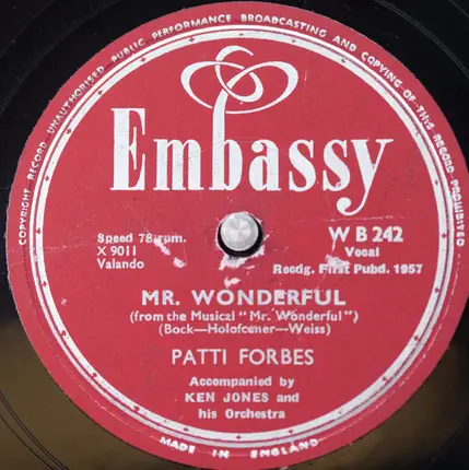 Patti Forbes - Mr Wonderful / Chapel Of The Roses
