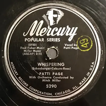 Patti Page With Mitch Miller & His Orchestra - Cabaret / Whispering