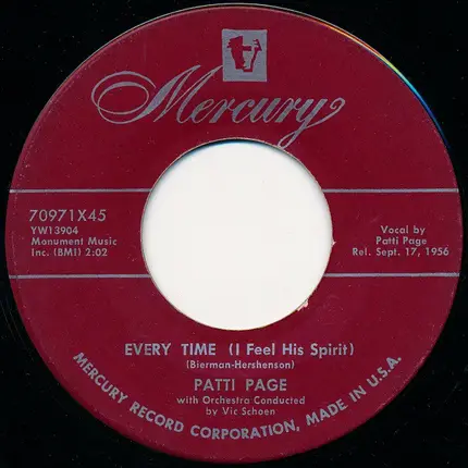 Patti Page - Mama From The Train / Every Time (I Feel His Spirit)