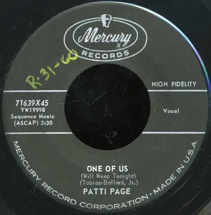 Patti Page - One Of Us (Will Weep Tonight)
