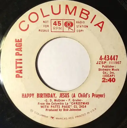 Patti Page - Happy Birthday, Jesus (A Child's Prayer) / Christmas Bells