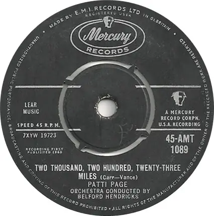 Patti Page - Promise Me Thomas / Two Thousand, Two Hundred, Twenty-Three Miles