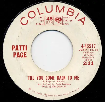 Patti Page - Till You Come Back To Me / Custody