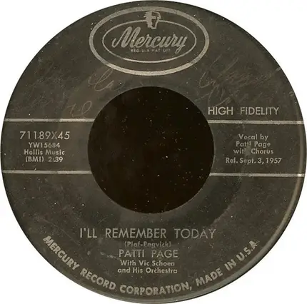 Patti Page With Vic Schoen And His Orchestra - I'll Remember Today / My How The Time Goes By
