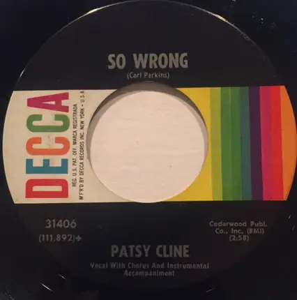Patsy Cline - You're Stronger Than Me / So Wrong