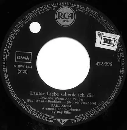 Paul Anka - Lauter Liebe Schenk Ich Dir / Ein Girl Wie Du
