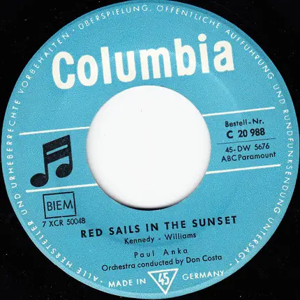 Paul Anka - Pity - Pity / Red Sails In The Sunset