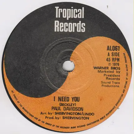 Paul Davidson / Mighty Cloud Band - I Need You / Dont Mind
