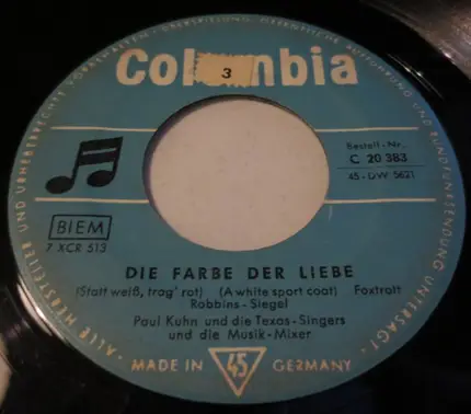 Paul Kuhn und Die Texas-Singers - Die Farbe Der Liebe (Statt Weiß, Trag' Rot)