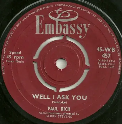Paul Rich - Well I Ask You / Running Scared