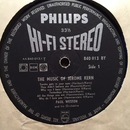 Paul Weston And His Orchestra - The Music of Jerome Kern