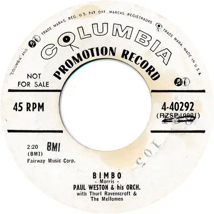 Paul Weston And His Orchestra - Champagne Wine / Bimbo