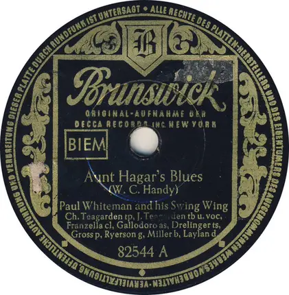 Paul Whiteman's Swing Wing - Aunt Hagar's Blues / I'm Coming Virginia