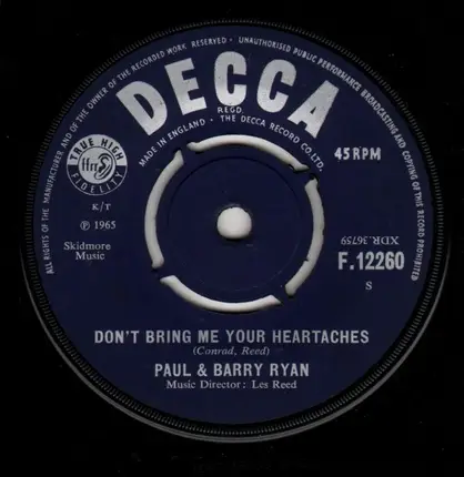 Paul & Barry Ryan - Don't Bring Me Your Heartaches
