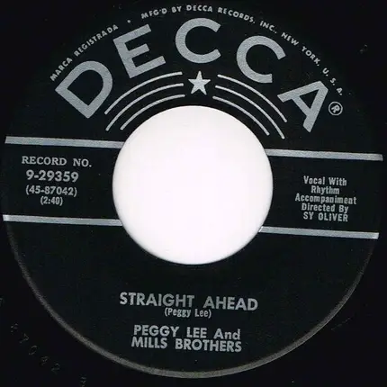 Peggy Lee And The Mills Brothers - It Must Be So / Straight Ahead