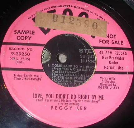 Peggy Lee - Love, You Didn't Do Right By Me